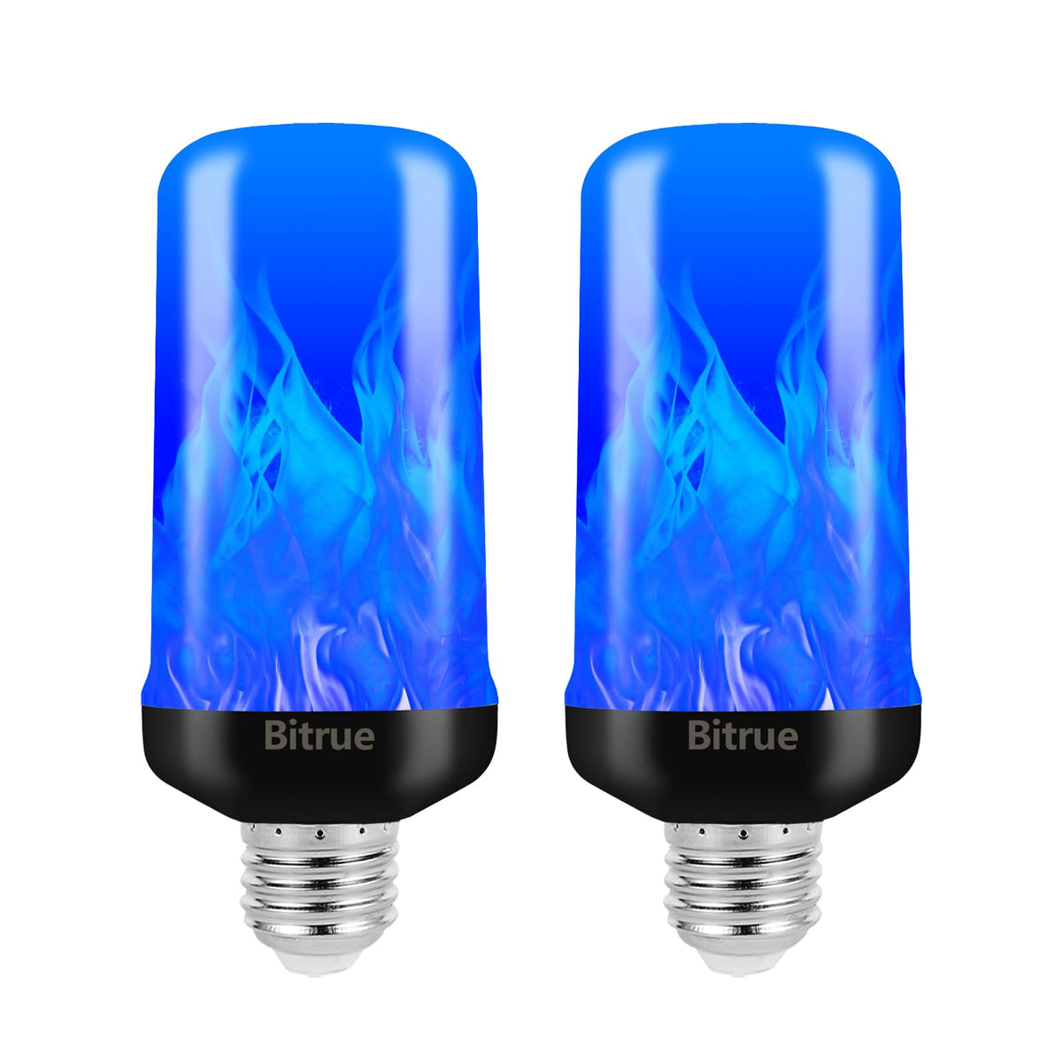 Bitrue LED Flame Light Bulbs, 4 Modes Blue Flame Effect Bulbs, E26 Base Fire Light Bulb with Gravity Sensor, Flickering Light Bulbs for Halloween Home Decor(Blue 2 Pack)