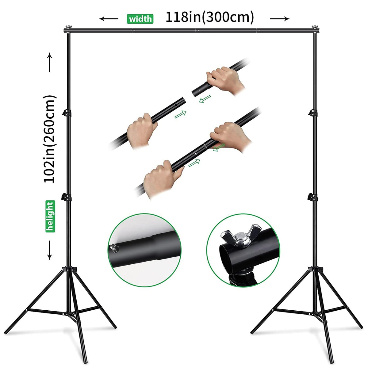 FOTOCREAT Backdrop Stand Kit 8.5x10ft,Adjustable Photo Video Studio Background Stand Backdrop Support System for Wedding Parties,Birthday, Portrait Photography with 4 Clamps and Carrying Bag