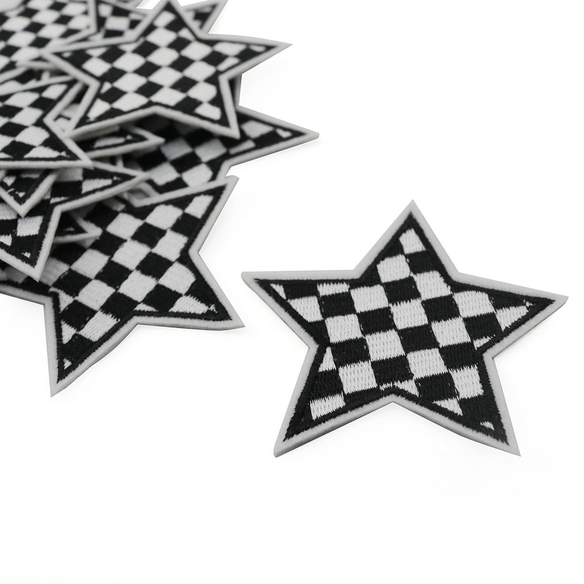 XGNG 20pcs Black and White Star Plaid Iron-On Fabric Patch Clothes Decoration Embroidery Patch