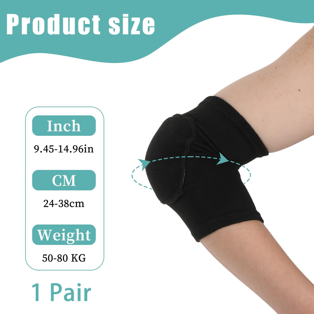 1 Pair Arm Brace Pads, Elbow Protector with Thicken Sponge Padding Breathable Anti-Collision Elbow Wraps Volleyball Basketball Tennis Compression Elbow Pads Support Strap for Kids Men Women (Black)