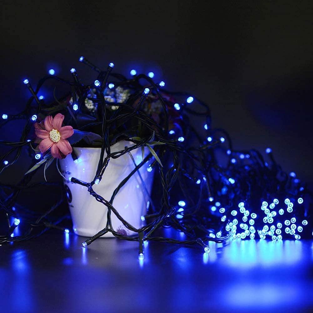 HOME LIGHTING 66ft Christmas Decorative Mini Lights, 200 LED Green Wire Fairy Starry String Lights Plug in, 8 Lighting Modes, for Indoor Outdoor Xmas Tree Wedding Party Decoration (Blue)