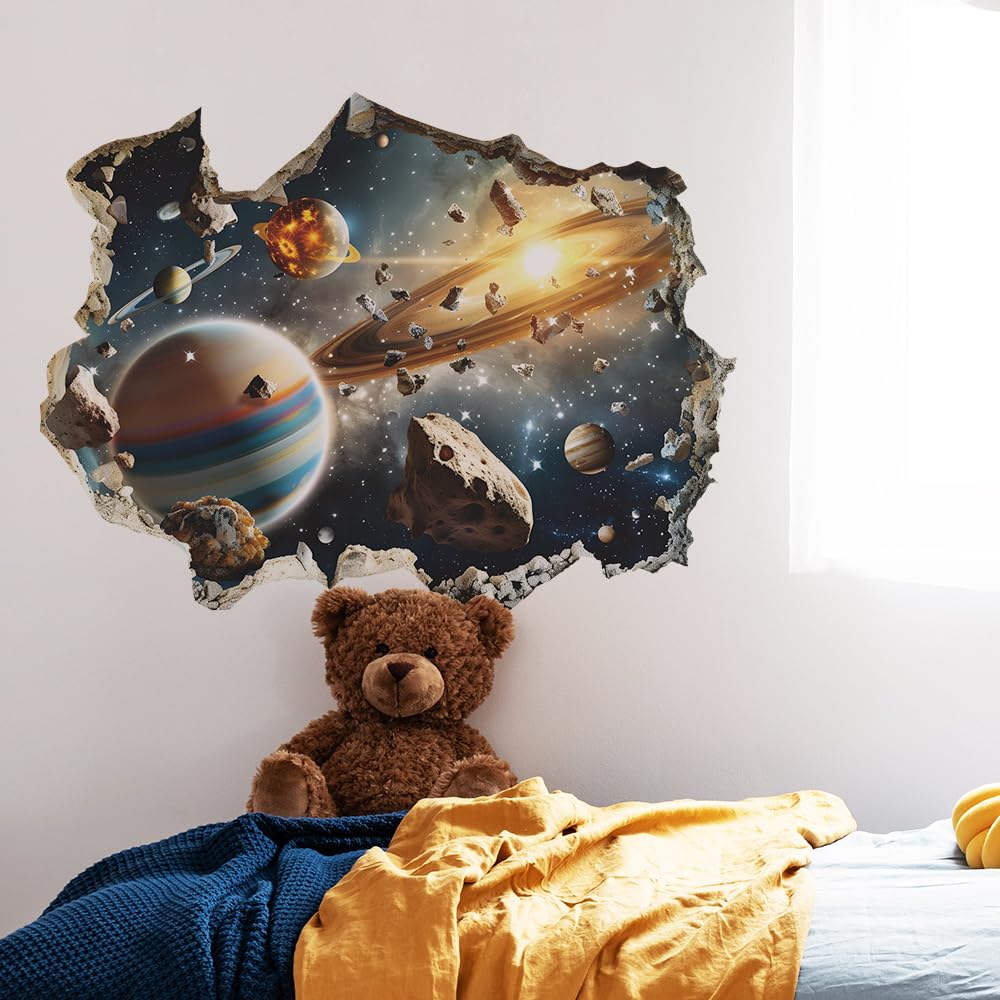 Quanhaigou 3D Galaxy Outer Space Wall Decals Stickers Wall Murals Wallpaper Decor for Home Floor Living Room (Universe Planet)