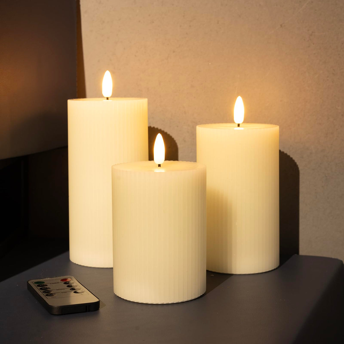 ANGELLOONG Battery Operated Candles with Remote, LED Flameless Candles Flickering with Timer, Fake Electric Pillar Candles for Holiday Party Christmas Home Decor, Wavy