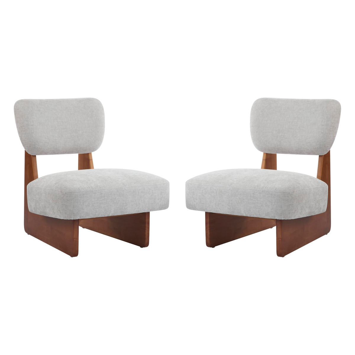 Christopher Knight Home Mores Low Profile Accent Chair Set of 2, Modern Living Room Armless Lounge Chair, Fabric Comfy Reading Chair for Bedroom, Wooden Frame and Thick Padded Seat, Walnut+Gray