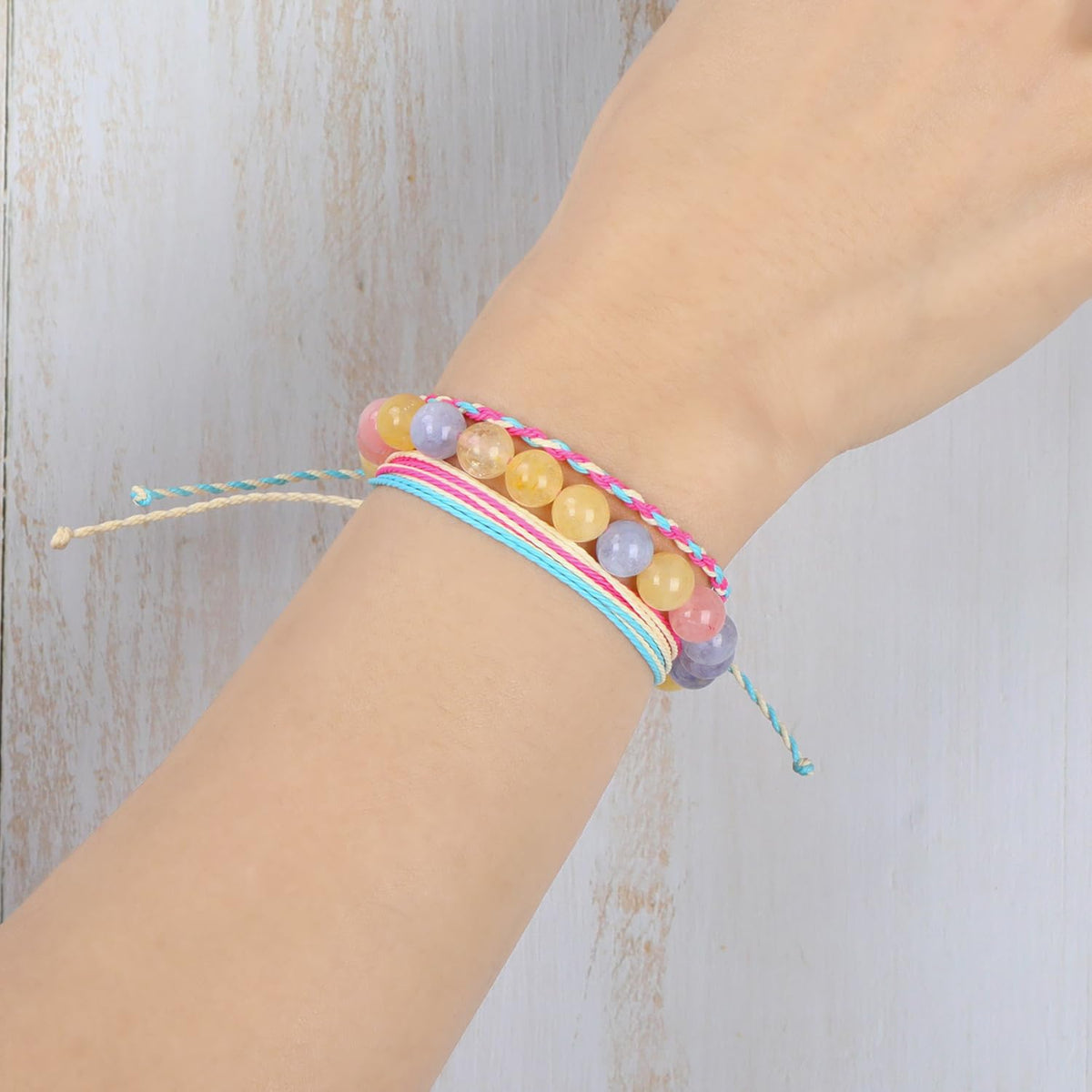 QOGIR Handmade Healing Bracelets,8mm Natural Morganite Gem Stone Beads Bracelet for Men Women Gifts with 2PCS Size Adjustable Rope Bracelets