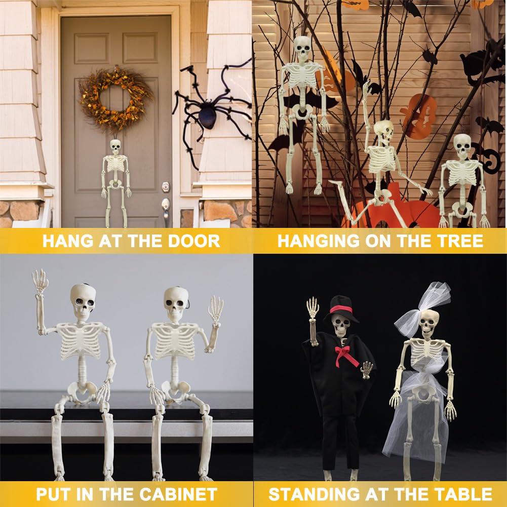 WODMAZ 5 Packs Halloween Skeletons, 16" Halloween Full Body Skeleton with Posable Joints for Haunted House Graveyard Props Decor