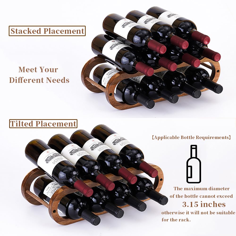 Navtcow Wine Rack and Water Bottle Organizer 2 in 1 for Cabinet and Countertop - Adjustable in 2 Sizes (Acacia Wood 2 Tier)