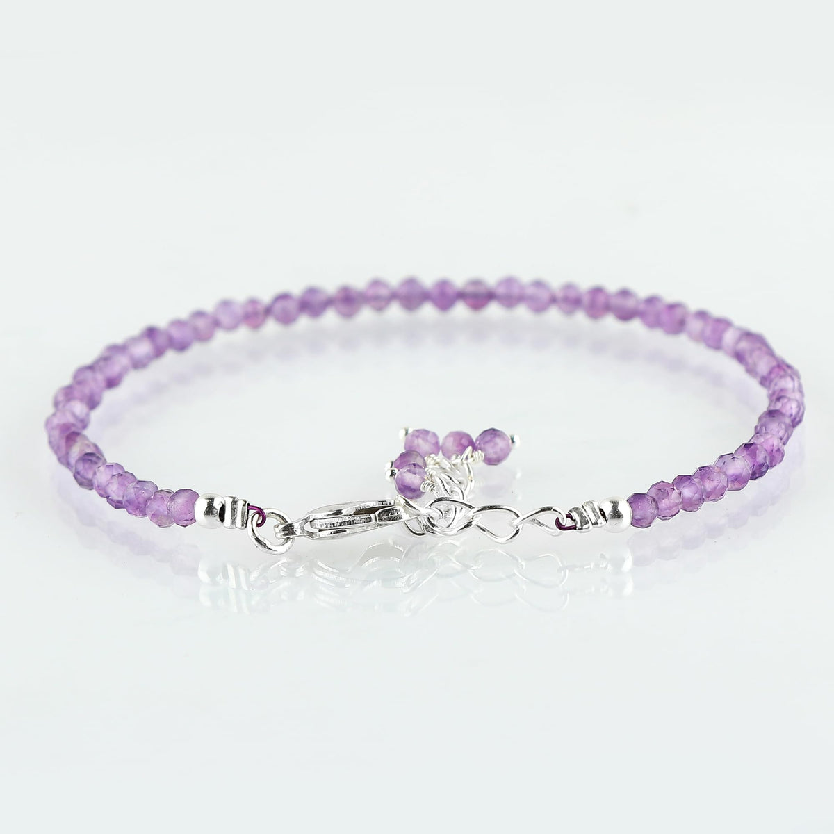 CRYSTALINES Natural Amethyst Gemstone Bracelets, Faceted Beads Stones, Handmade Boho Hypoallergenic Jewelry for Women, Healing Crystals, Adjustable Silver Plated 7+1inch February Birthday Gift
