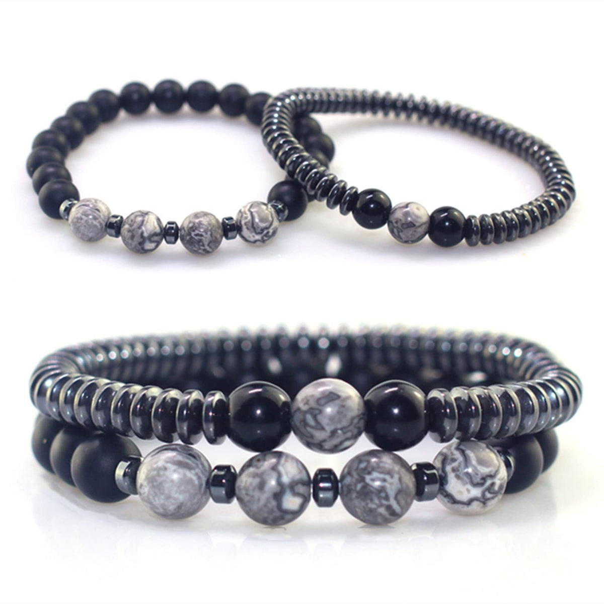 WEFRIN Triple Protection Bracelet for Bring Luck and Prosperity Hematite Black Obsidian Tiger Eye Stone Bracelets for Men Women, Beaded Buddha Healing Rope Uni Bracelet (2pcs) (K)