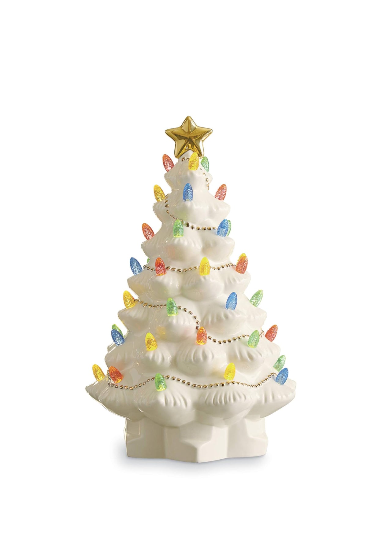 Lenox Figurine, Treasured Traditions Ivory Light-Up Ceramic Christmas Tree Figurine, Christmas Decorations, Holiday Winter Decor Indoor (Ivory, 1 Piece, 8.82-Inch Height) 3 AAA Batteries Not Included