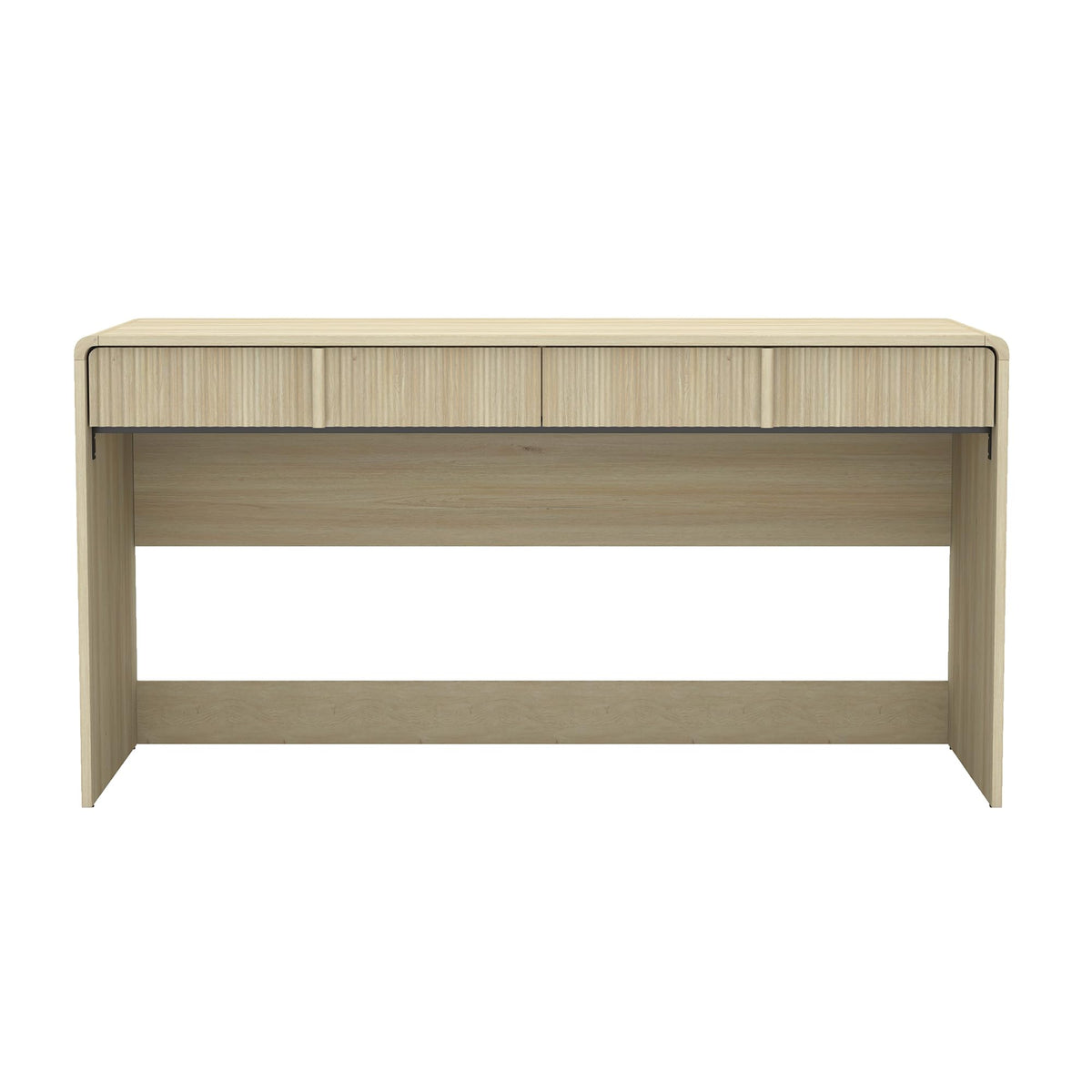 Manhattan Comfort Novara Modern 60" Writing Desk with 2 Smooth-Glide Drawers with Fluted Fronts, Office Desk with Large Work Surface, Stylish Rounded Edges, Whitewashed Oak