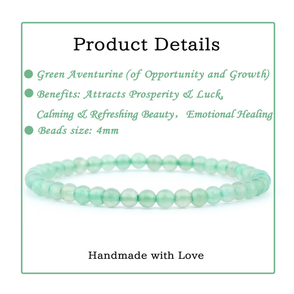 Bymitel 4mm Green Aventurine - Handmade Reiki Gemstone Stretch Bracelet, Natural Beauty & Spiritual Essence, Crystal Healing for Unisex Adults
