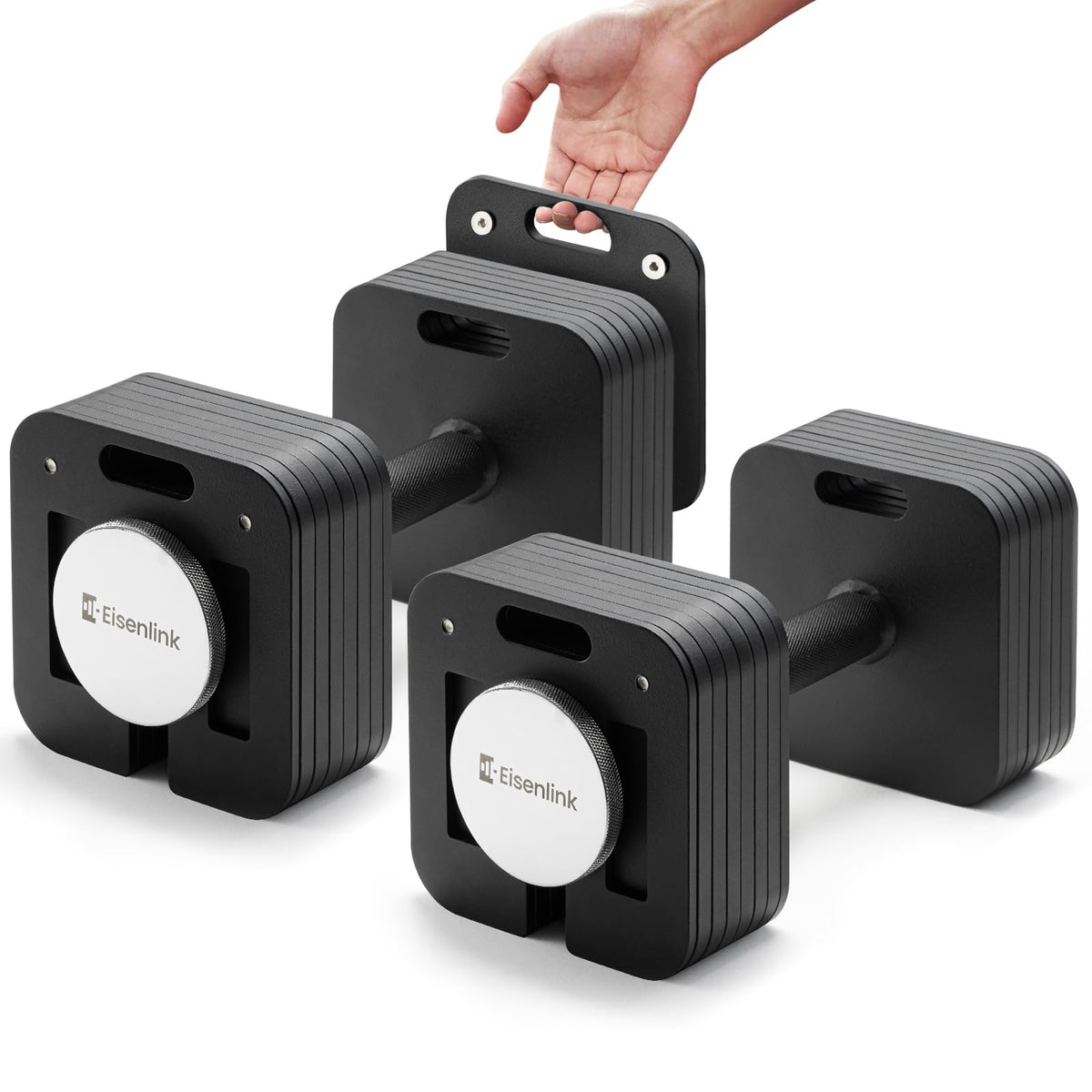 Eisenlink Adjustable Dumbbells, 80lbs Pair, 5pound Increments, Quick-Lock Square Weight set for Home Gym Fitness (80lbx2)