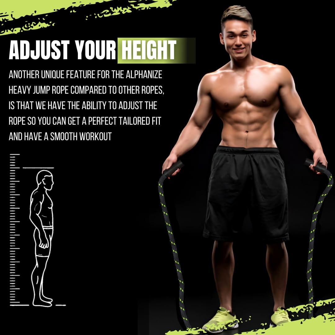 ALPHANIZE Heavy Jump Rope For Fitness 3LB - New 360 Rotating Handles Weighted Jump Rope - Full Body Workout For Men & Women