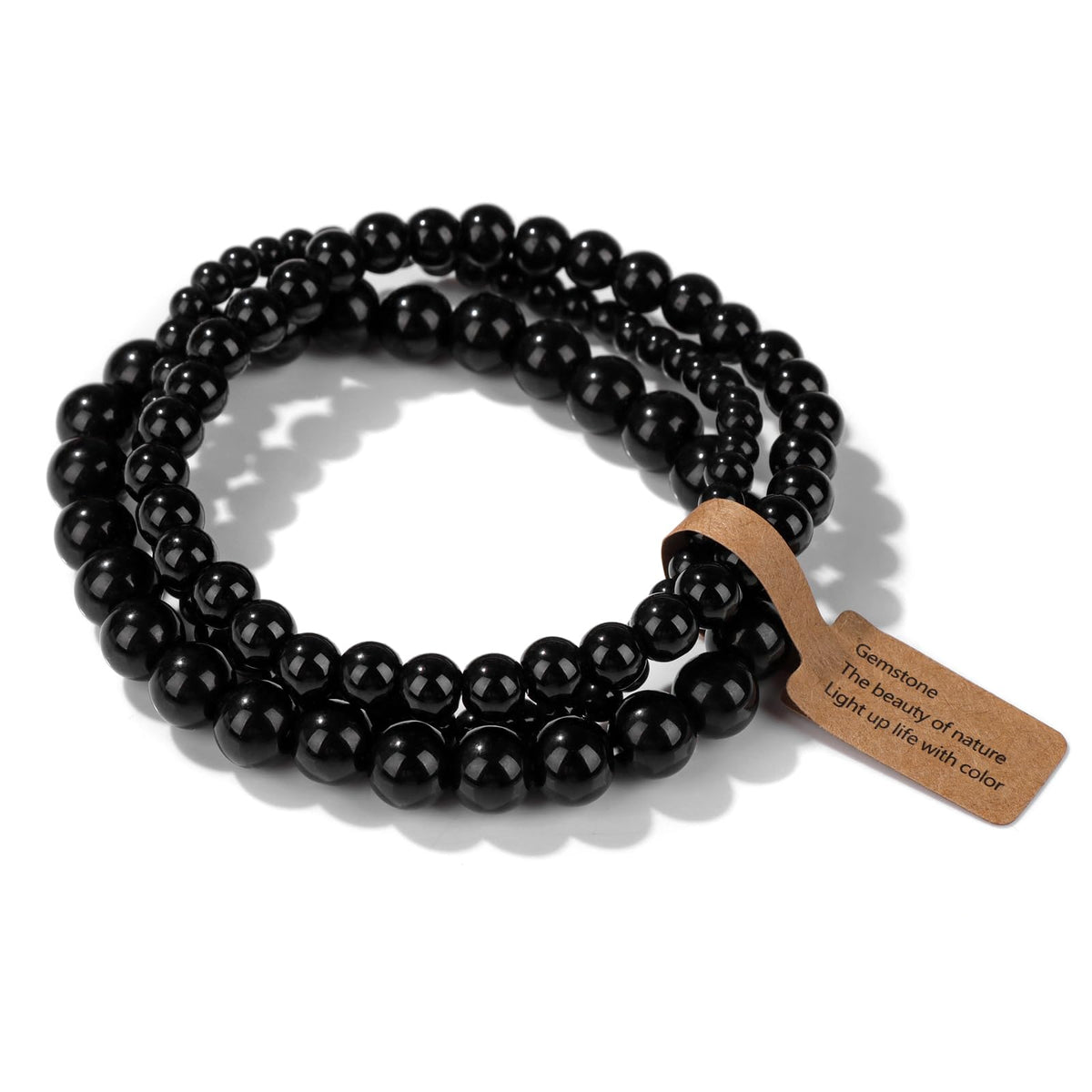 Risyfjew 3 PCS Natural Stone Beaded Stretch Bracelet 4mm 6mm 8mm Healing Crystal Bracelets Women Black Onyx Jewelry Gift