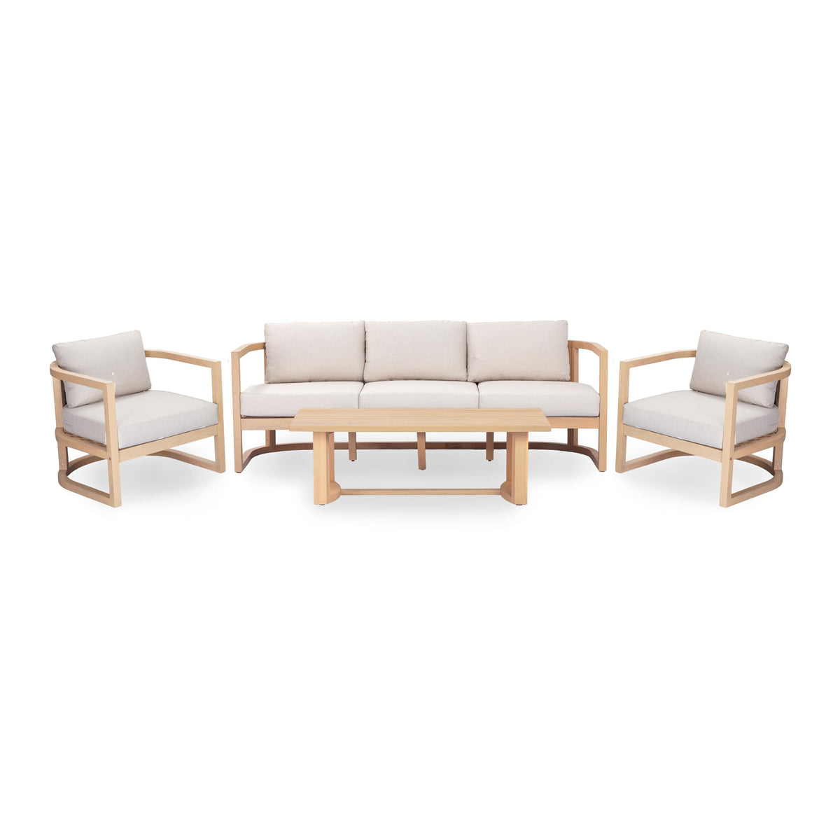 Merax 4 Piece Rattan Woven Paito Conversation Set, All-Weather Acacia Wood 3 Seater Sofa,2 Club Armchairs with Coushions, 1 Coffee Table for Porch, Lawn, Backyard, Balcony, Light Teak