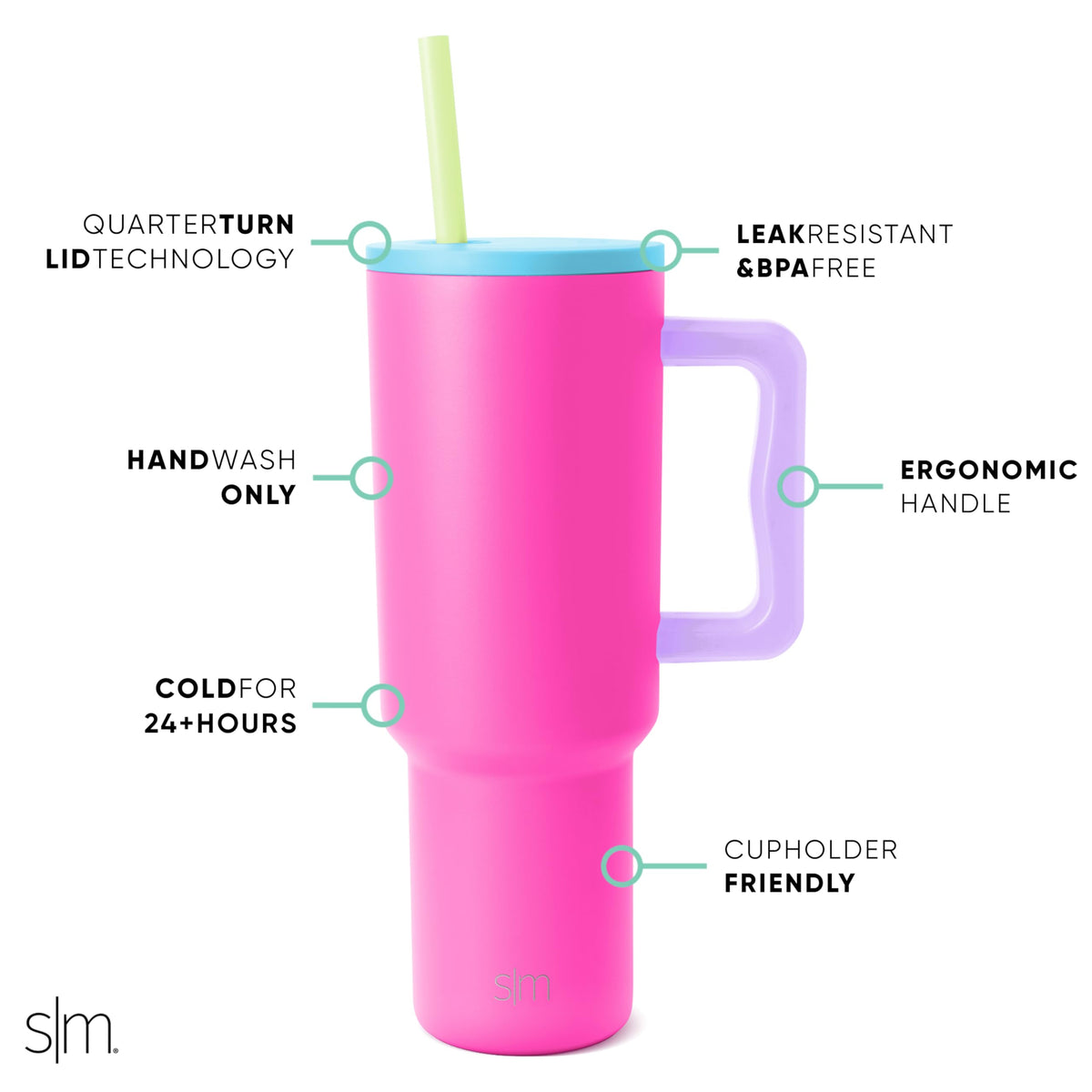 Simple Modern 40 oz Trek Tumbler with Handle and Straw Lid | Cup Holder Friendly Insulated Stainless Steel Travel Mug | 80s Mix