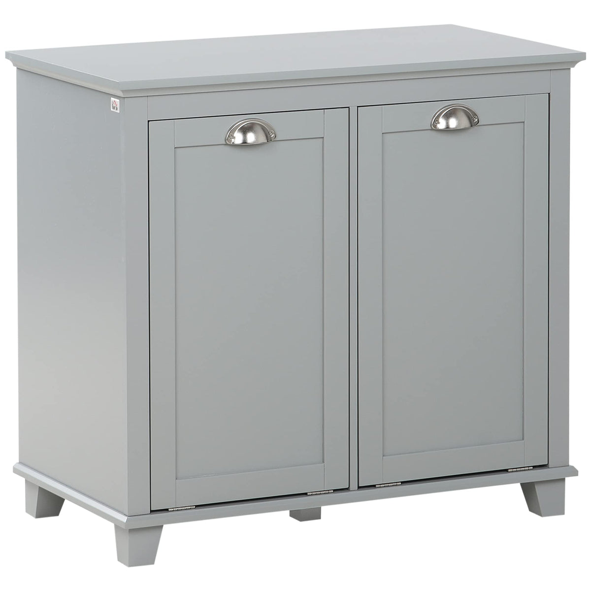 Tilt-Out Laundry Sorter Cabinet, Gray - Bathroom Floor Cabinet, Two-Compartment Hamper Organizer