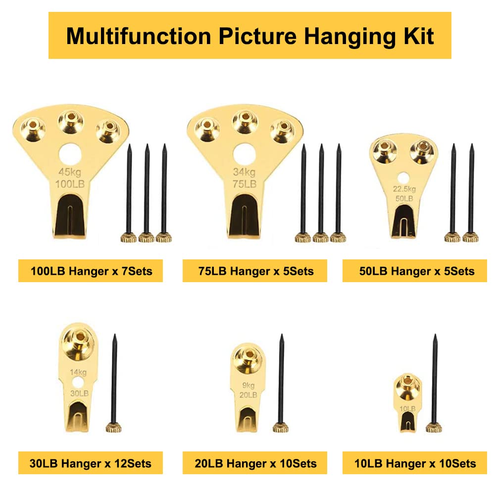 125 Pcs Heavy Duty Picture Hanging Kit With Nails for Wooden/Drywall - Professional Hangers for Canvas, Office Pictures, Clock, House Decoration - Holds 10-100 lbs