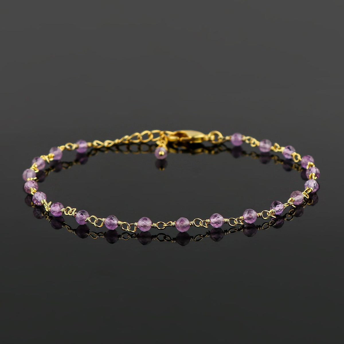 CRYSTALINES Natural Amethyst Gemstone Cluster Bracelet, 14K Gold Plated Rosary Chain Beads, Handmade Boho Jewelry for Women, Healing Crystals, February Birthday Christmas Gift, 8"