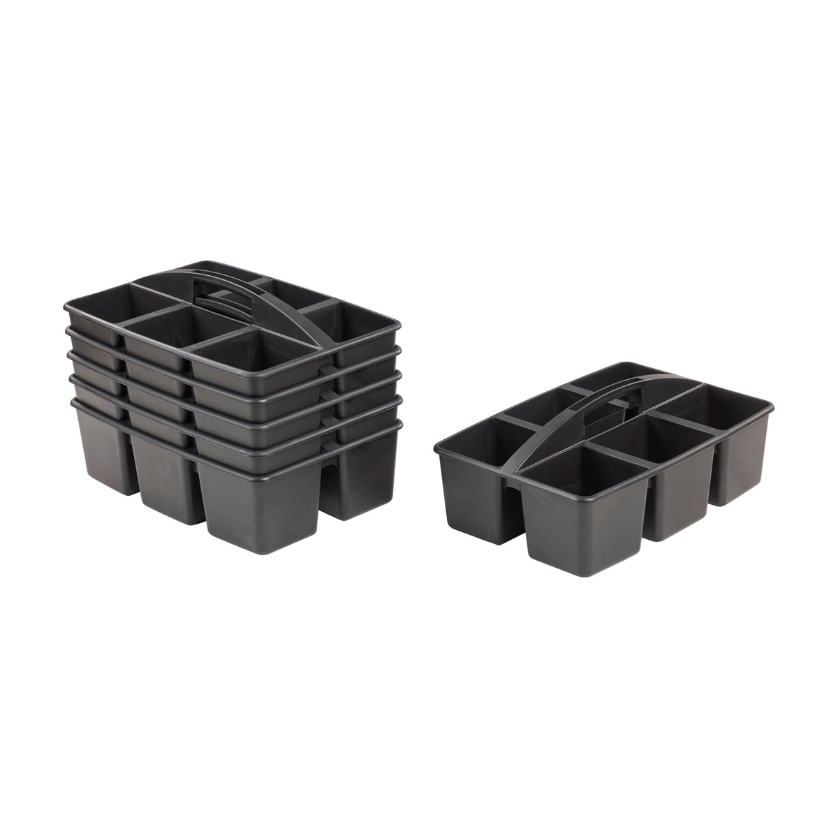 ECR4Kids 6-Compartment Large Plastic Caddy, Multipurpose Organization, Black, 6-Pack