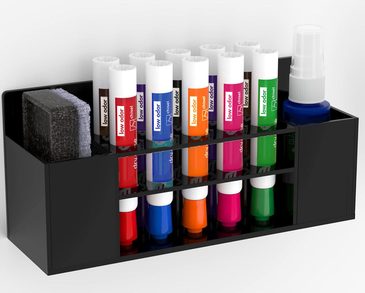 HBlife Acrylic Dry Erase Marker Holder Wall Mount, 10 Slots Whiteboard Marker Holder for Office, School and Home, Marker, Eraser and Whiteboard Cleaner Not Included, Black