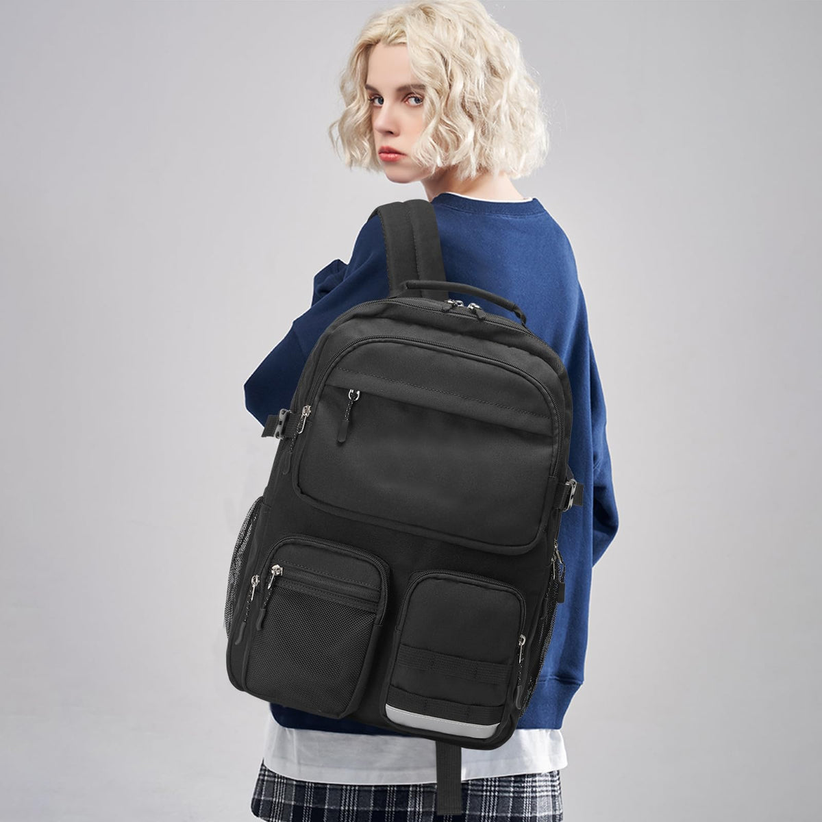Lohol Water Resistant Backpack with Multifunctional Pockets for Teens, Durable Bookbag fits 15.6 inch Laptop for School Travel College, 25L (Black)