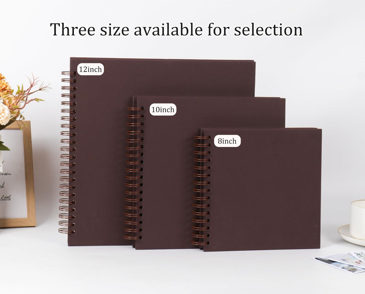 RECUTMS 10 x 10 Inch DIY Scrapbook Album 60 Pages Hardcover Kraft Paper Scrap Book Photo Albums Memory Book for Wedding and Anniversary Family (Coffee)