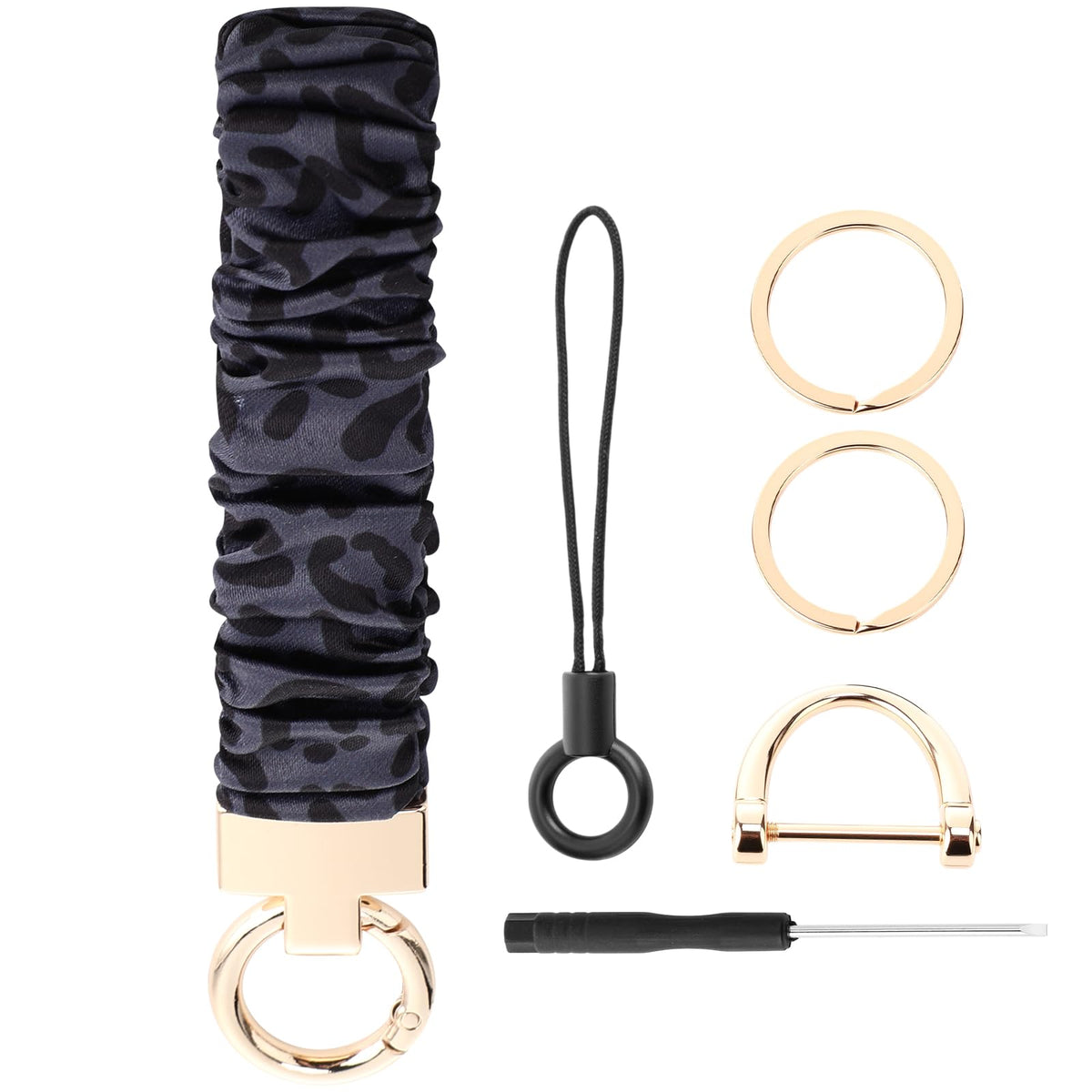 Sylixonae Cute Scrunchie Keychain Wristlet for Women & Men - Stretchy Car Key Holder with D Ring for Gym, Shopping, Travel (Black Leopard)