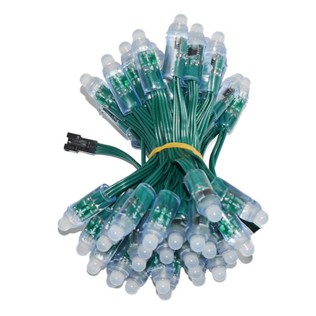 WESIRI WS2811 Diffused Digital RGB LED Pixel Lights Green Wire Individually Addressable Round DIY LED Pixels Module IP68 Waterproof DC5V 50pcs/Set
