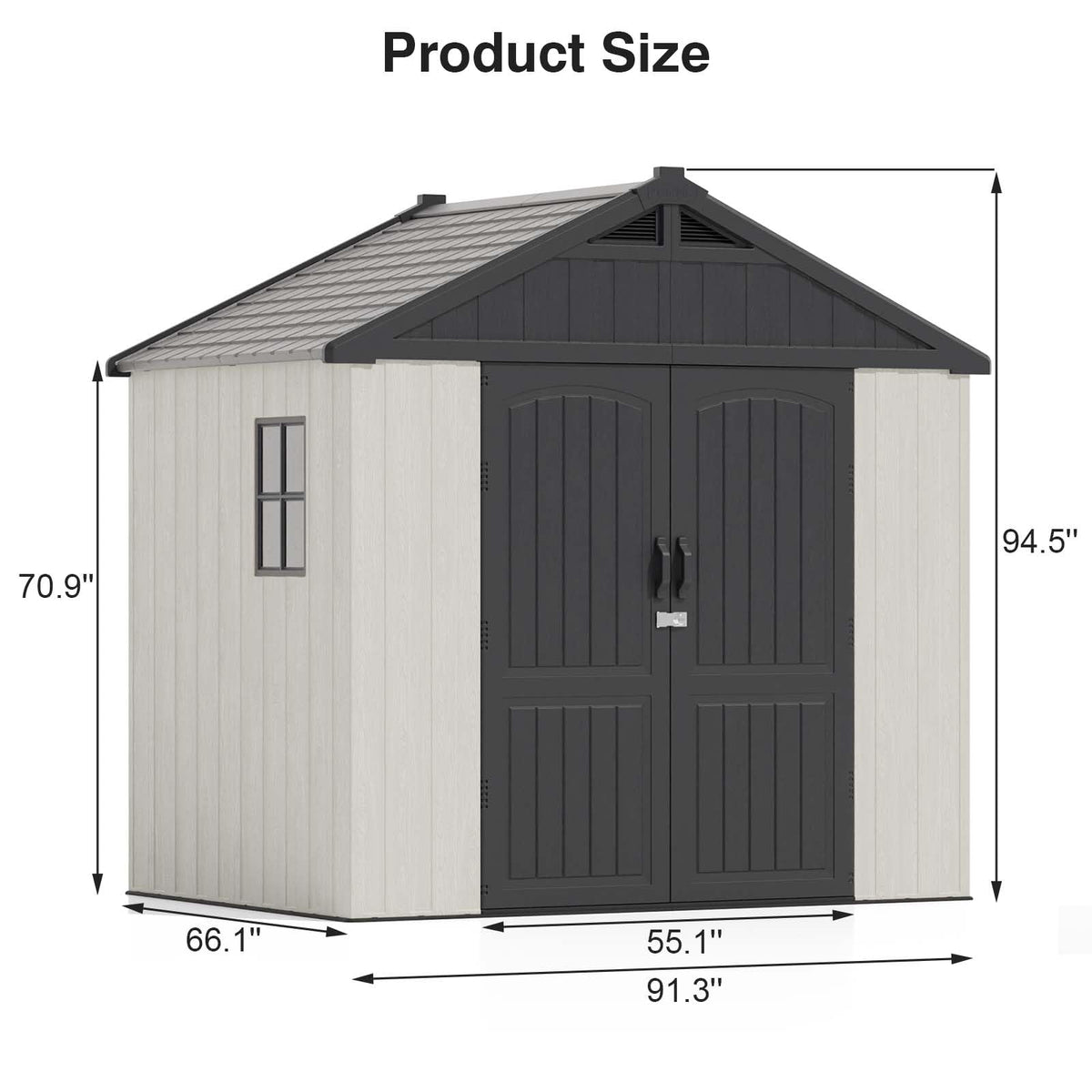 Patiowell 8x6 FT Outdoor Storage Shed, Plastic Shed Resin Garden Shed with Floor & Window & Lockable Door for Patio Furniture, Backyard Tools, Bicycles & Lawnmower, Beige