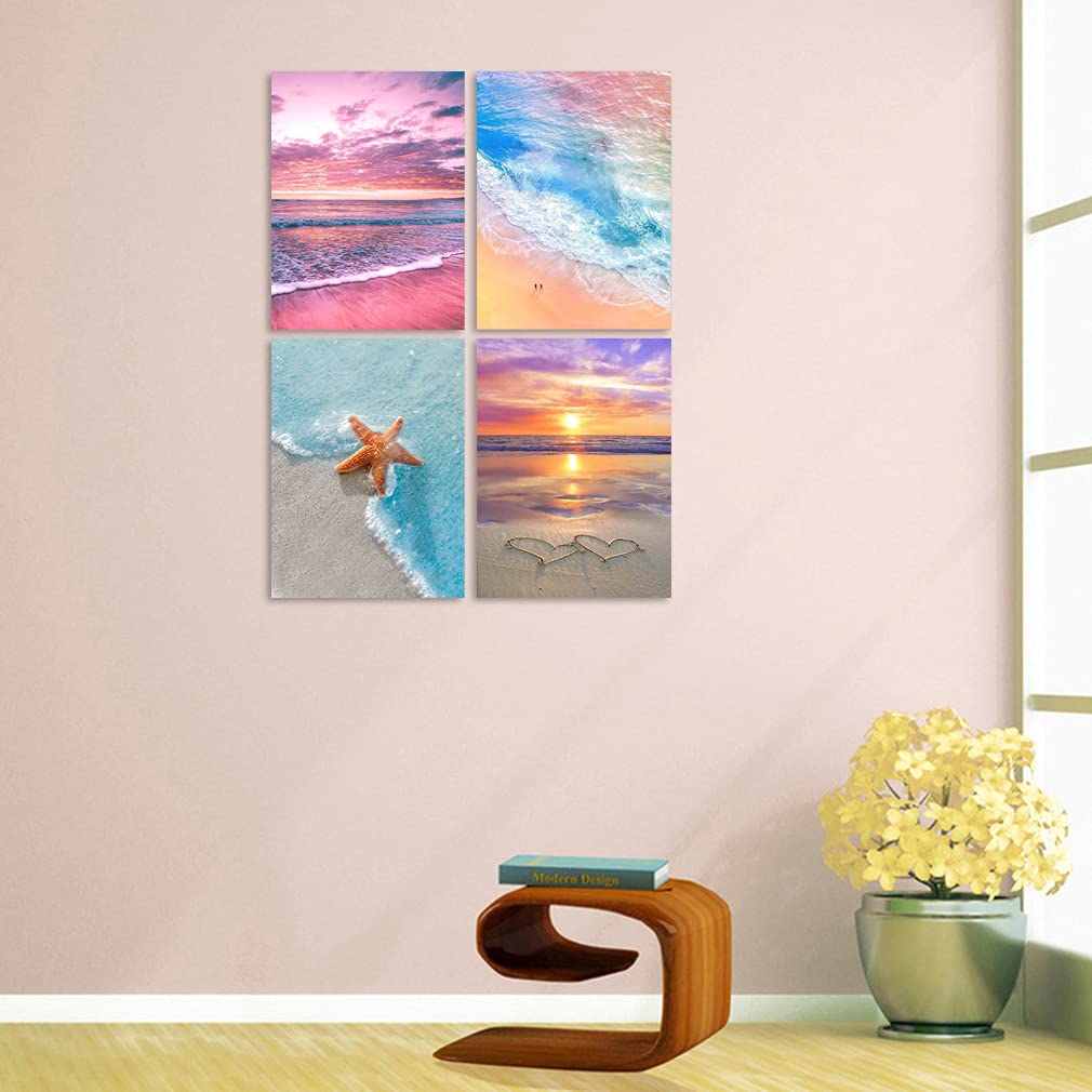 Muzagroo Art 4 Pack 5D Diamond Painting Kits for Adults DIY Drill Diamond Art Kits Arts and Crafts for Beginners Beach Diamond Dot Kits Gem Painting Wall Art for Living Room