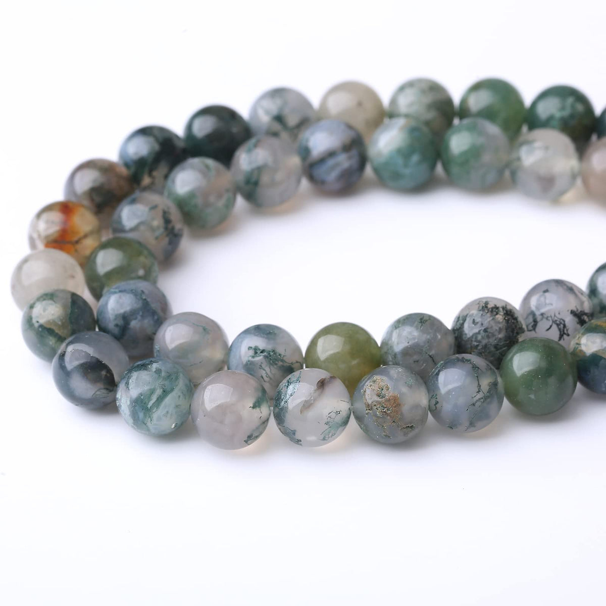 32PCS 12MM Natural Moss Agate Stone Beads Energy Healing Beads for DIY Jewelry Bracelet Necklace Making for Jewelry Making15Inch