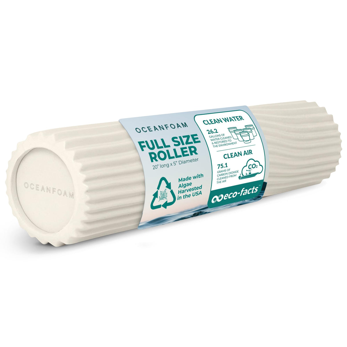 Oceanfoam Tidal Roller - Natural - Muscle Massage Foam Roller for Back Pain & Stretching - Firm and Ergonomic Wide Wave Textured - Yoga, Athletics, & Wellness - Full Size, 20" x 5"