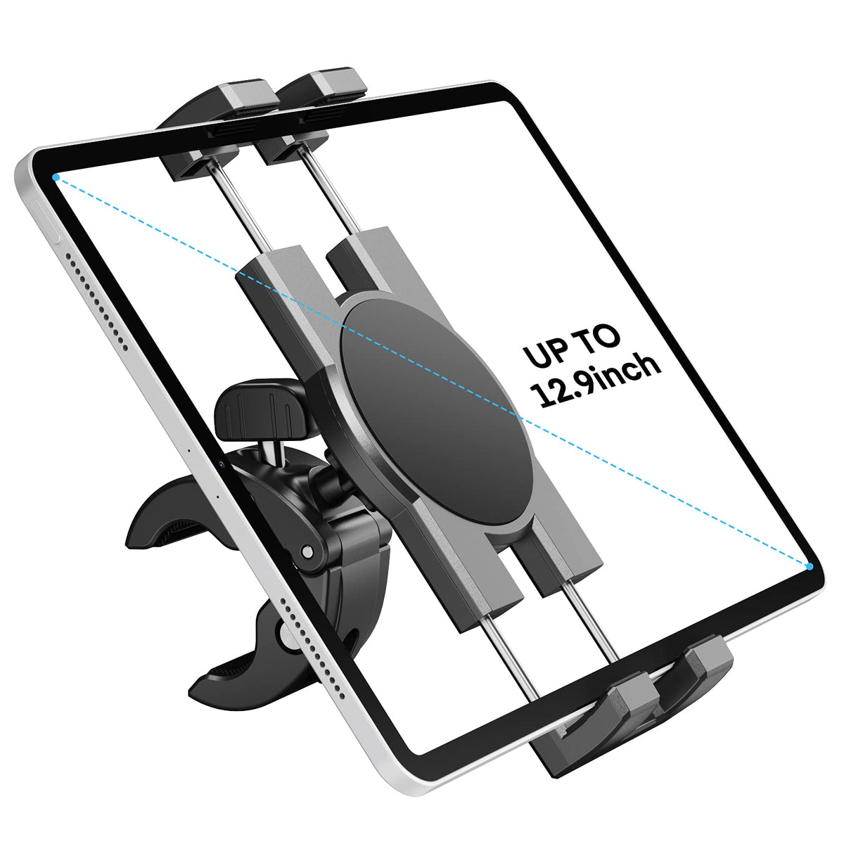 KDD Spin Bike Tablet Holder Mount, Phone iPad Holder Stand Exercise Bike Handlebar Mount for Stationary Bicycle, Treadmill, Microphone Stand, Fit for iPad Pro 12.9, Galaxy Tabs, iPhone(4.7-13”)
