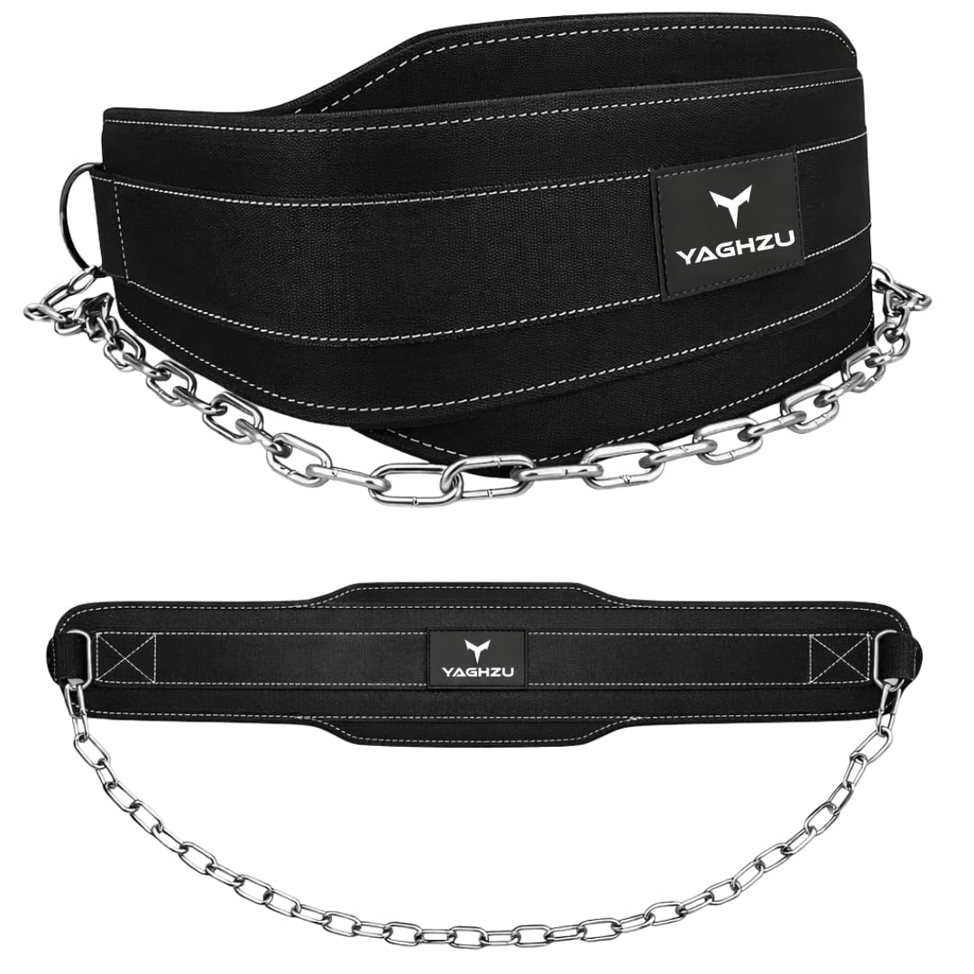 YAGHZU Dip Belt with Chain – Weighted Pull Up Belt, Dip Weight Belt, Weightlifting Belt for Pullups, Squats, and Dips, Belt Squat Attachment Ideal Weight Belt for Pullups, Weightlifting, and Gym Workouts (Black)