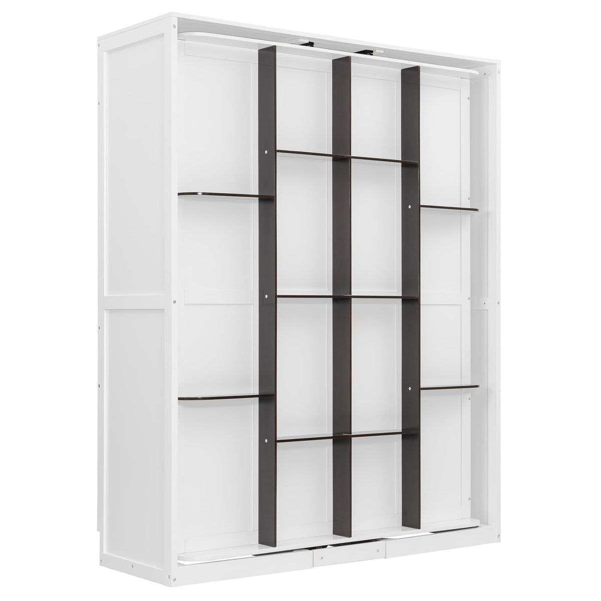 Merax Rotating Queen Murphy Bed with Hidden Storage Racks, Space-Saving Multifunctional Wall Bed for Home Office & Small Rooms