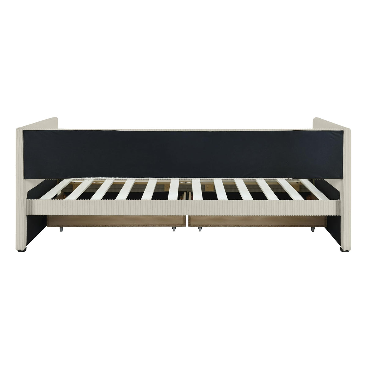 Merax Twin Size Corduroy Daybed with Two Drawers and Wood Slat,Sofa Bed Frame for Bedroom,Teens,Beige
