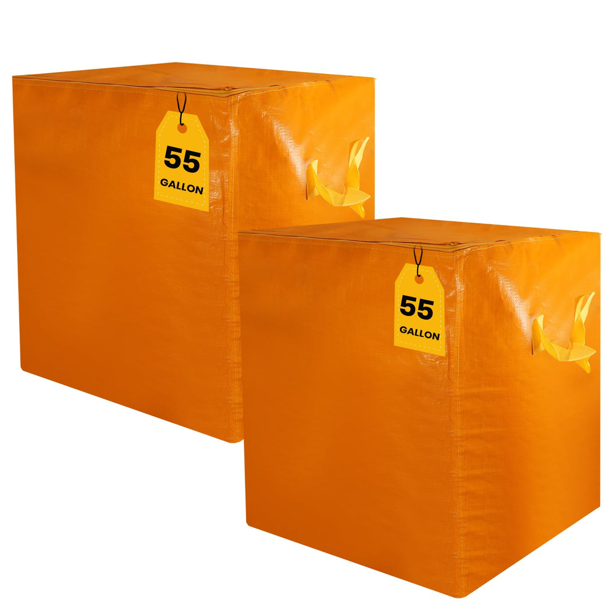 Kiolnoy 2 Pack 55-Gallon Heavy Duty Moving Bags, Large Storage Totes with Zipper, Alternative to Moving Boxes for Storage, Seasonal Clothes, Student Moving, College Dorm (Orange)