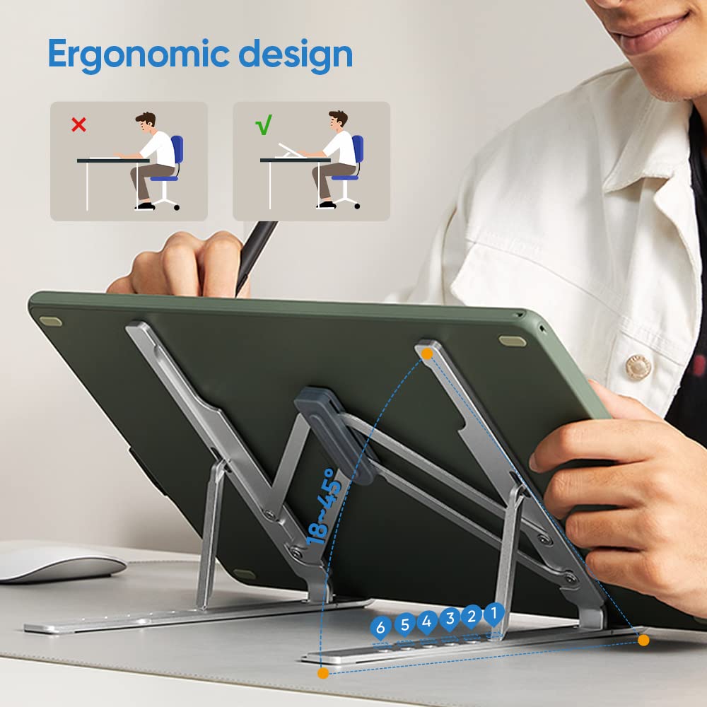 XPPen Drawing Tablet Stand for Desk,Silver Portable Holder for Graphics Tablet&Pen Display, Aluminum Computer Riser Compatible with 10 to 15.6 Inch Laptops and Drawing Tablets,Portable and Adjustable