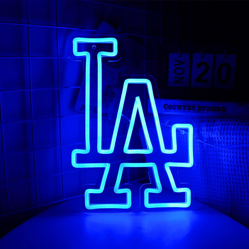 WonderfulLife Dodgers Neon Sign for Garage or Man Cave Decor,Gifts for Men With Dodge Baseball Team Logo,Blue Neon for Party,Bar,Dorm,Office Wall Art and Game Room Deco.