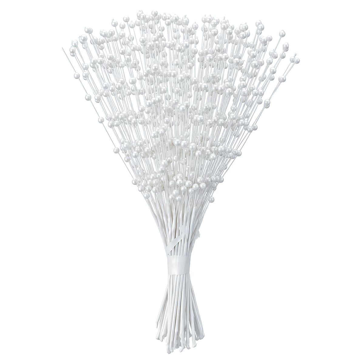 Alrhso 50 Pcs Pearl Floral Picks Pearl Bouquets 4mm Bead String Garland Floral Beaded Spray Filler Arrangements Christmas Tree Picks Wedding Decor (White)