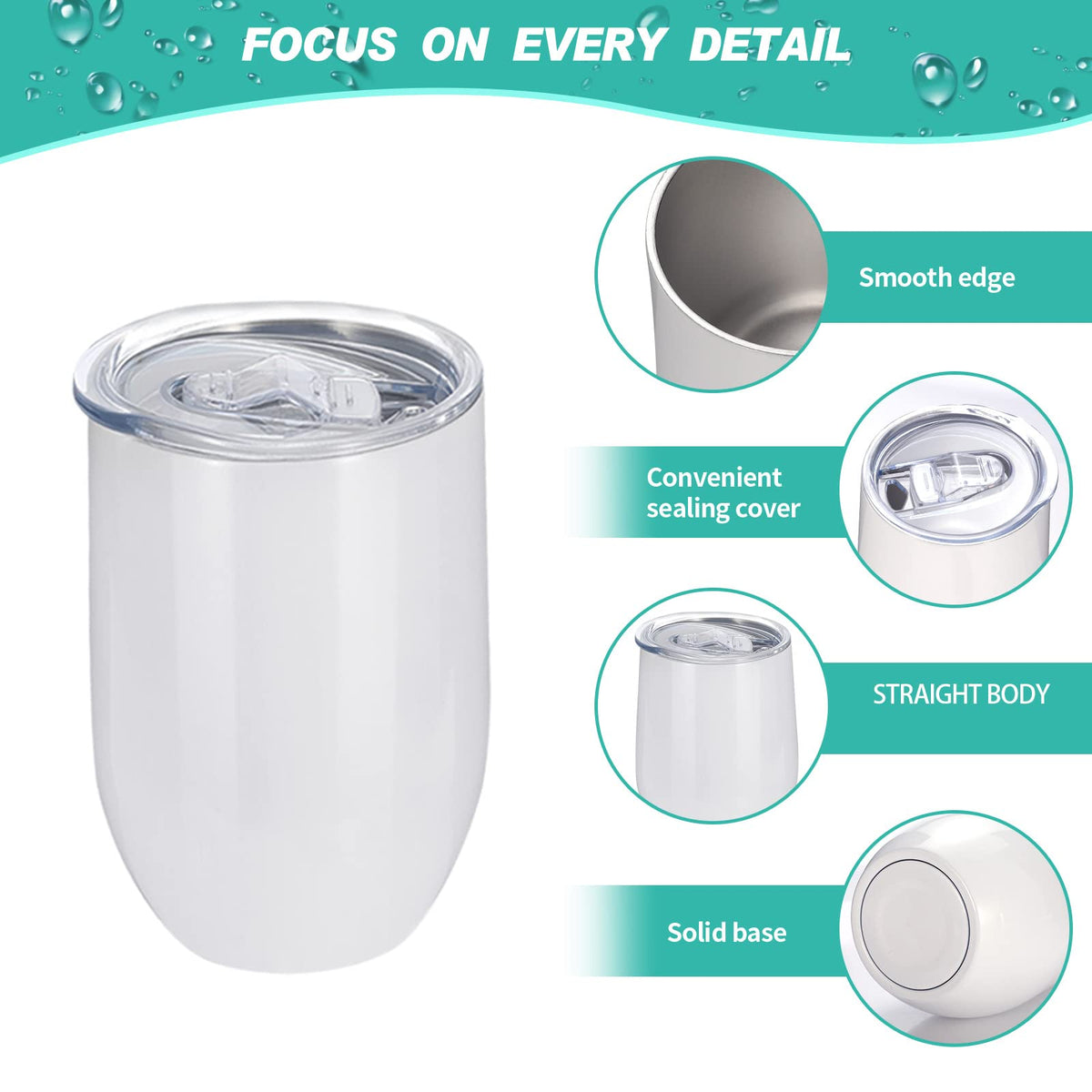 18 Pack Sublimation Wine Tumblers Blanks Straight Stainless Steel Insulated Mug for Full Wrap Heat Transfer with Spill-Proof Sliding Lid for Coffee Cocktails Drinks 12oz