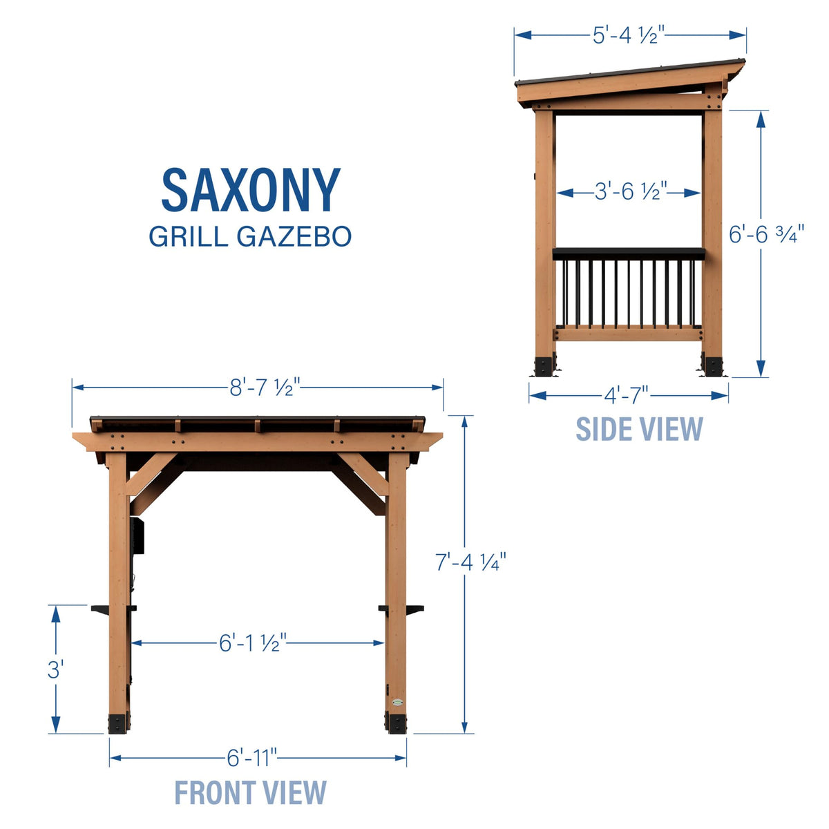 Backyard Discovery Saxony 8' x 5' Cedar Wood BBQ Grill Gazebo Pavilion with Hardtop Galvanized Steel Roof, Bar Tops, Powerport, Snow Support, Wind Resistance, Cook Station for Outdoor Patio or Deck