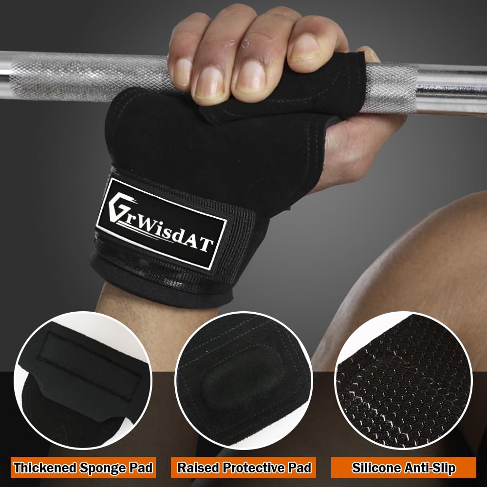 Weight Lifting Wrist Strap, Double Layer Leather Lifting Grips Adjustable Weightlifting Straps for Working Out Pull Up Deadlifting Shrugs (Pair)