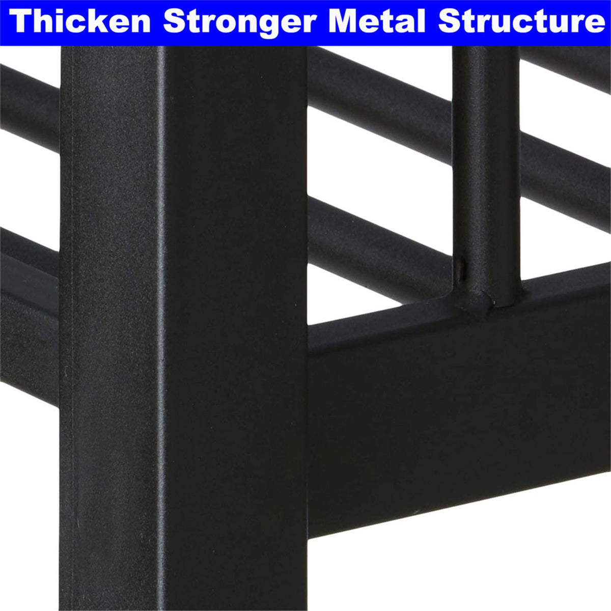 LEEKOUS Upgraded Version Heavy Duty Metal Full XL Over Queen Bunk Bed, Thicken Stronger Steel Full Over Queen Bunk Bed, Queen Size Bunkbed Frame for Adults, Easy Assembly, Black (Full XL Over Queen)