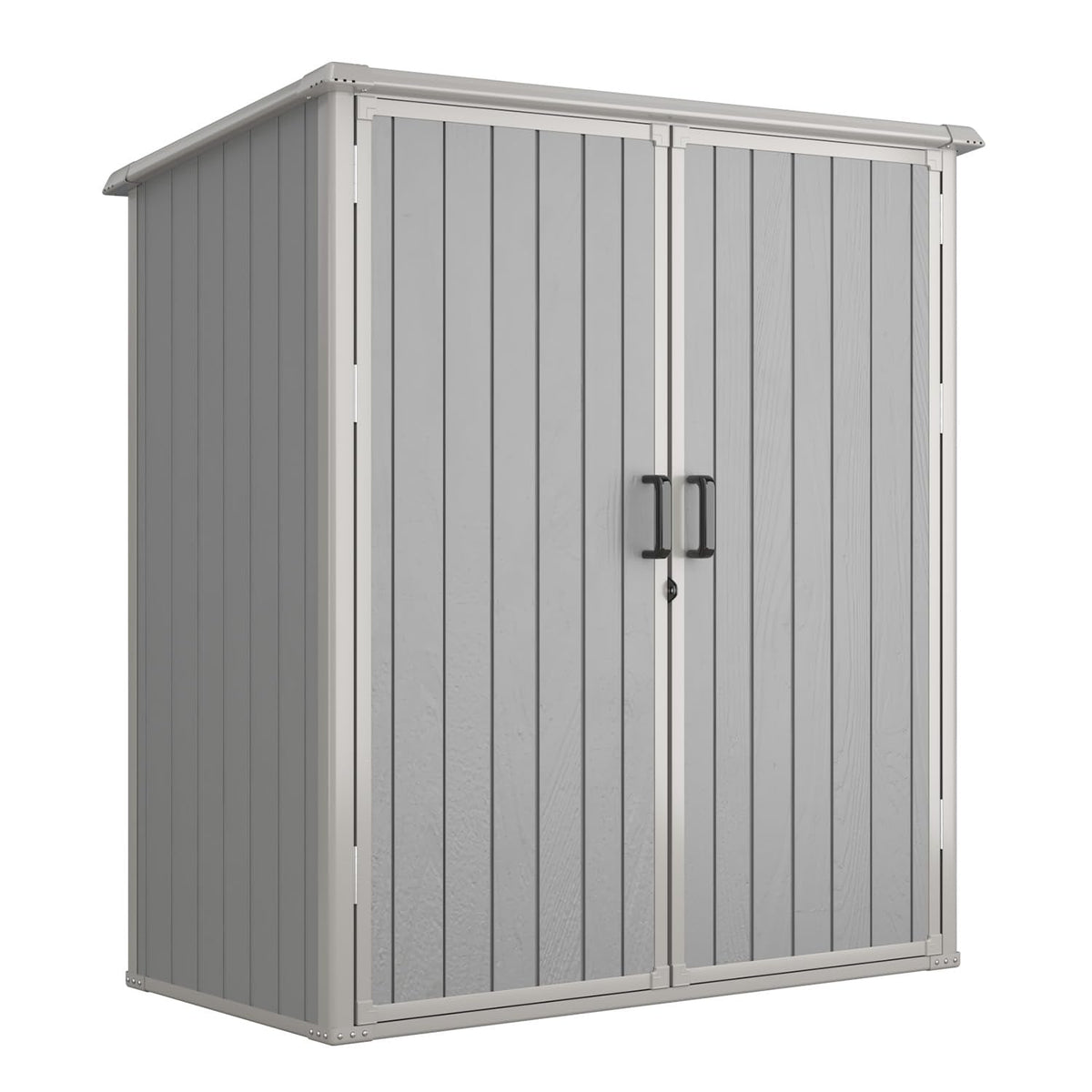 Aoxun 5x3 FT Outdoor Storage Shed, Plastic Garden Resin Shed with Floor for Patio, Lawn, Outdoor Storage Cabinet with Lockable Door for Bike, Tools, Garbage Can, Grey
