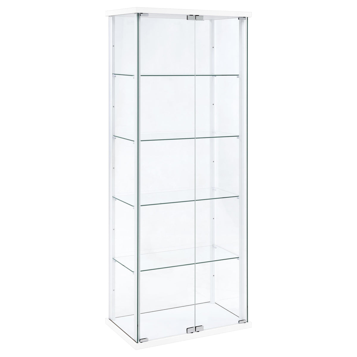 Coaster Home Furnishings - Delphinium - Glass - 4-Shelf Curio Cabinet with Wood Top and Base, Two Doors, and Chrome Hardware - Living Room - 64-Inch - White - 950170WHT