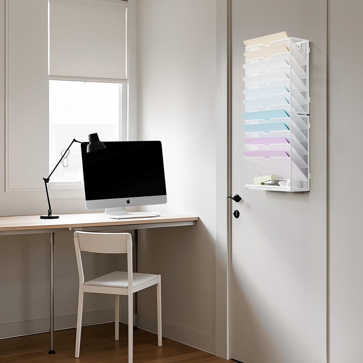Marbrasse Wall File Holder 11-Tier Hanging Wall File Organizer, for Papers, Files Clipboard & Magazine Organizer, Wall Mount File Holder Great for Office Home (White)