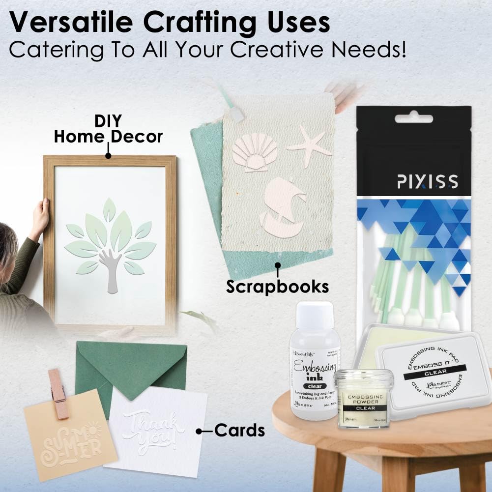 Ranger Emboss It Ink Pad and Reinker and Embossing Powder (Clear) and Blending Tools - Clear Embossing Ink Pad, Ink Refill, Embossing Powder and Blending Brush Tools for Card Making, Scrapbooking